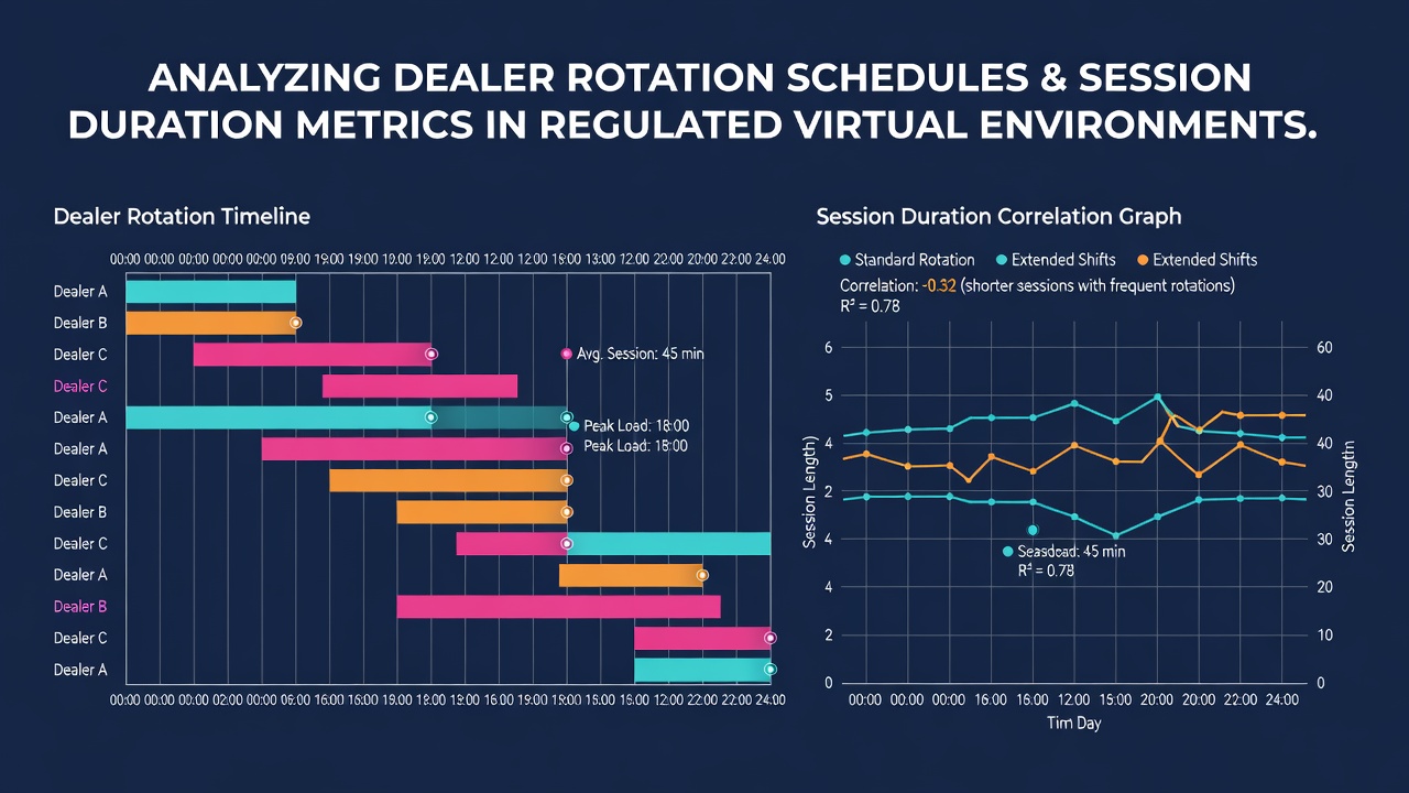 Data charts illustrating correlations between dealer rotations and session metrics