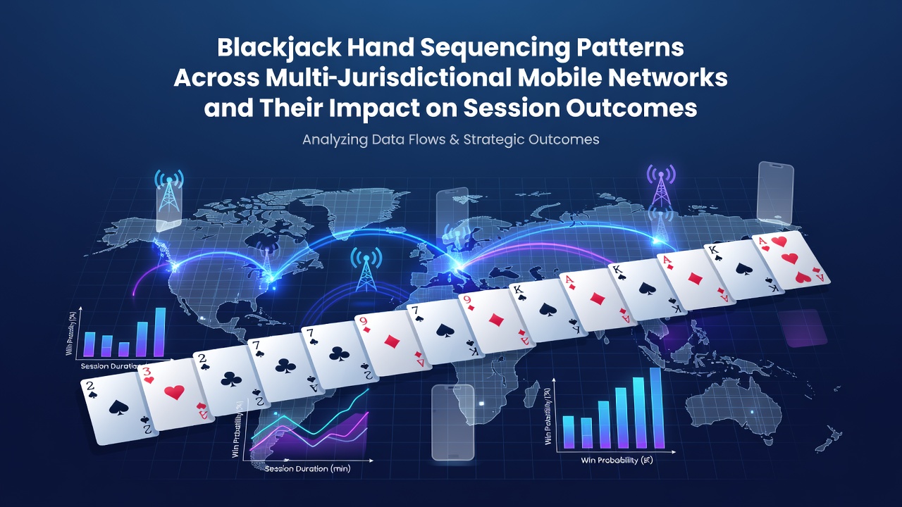 Mobile blackjack interface showing sequenced card hands across network connections