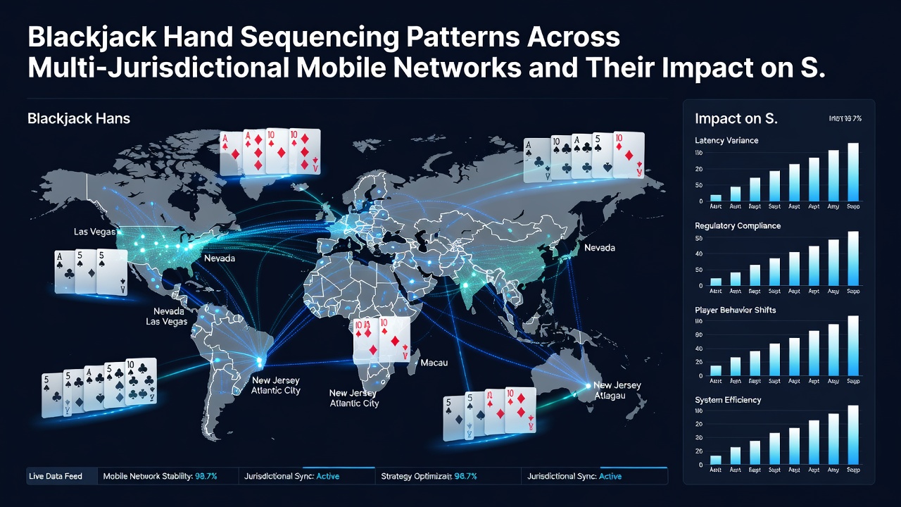 Network diagram illustrating data paths for sequenced blackjack hands in mobile environments