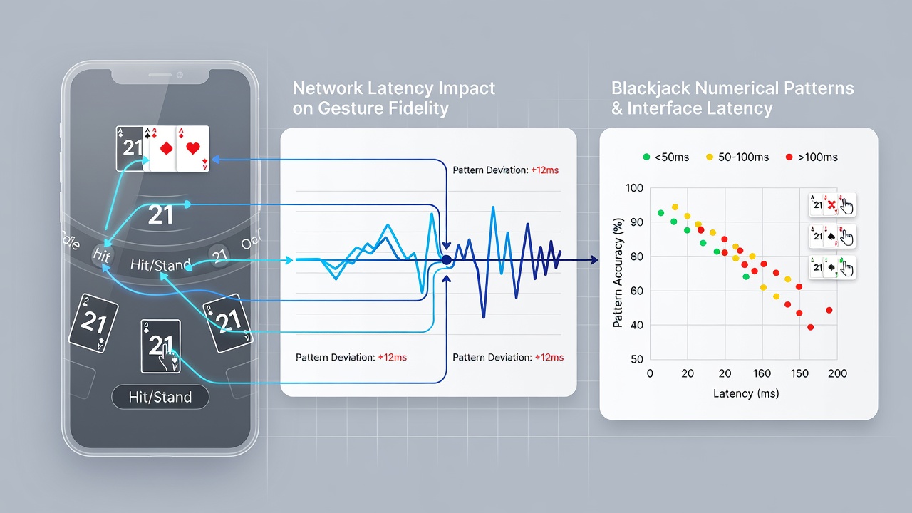 Mobile network latency graph overlaid with blackjack gesture timing data
